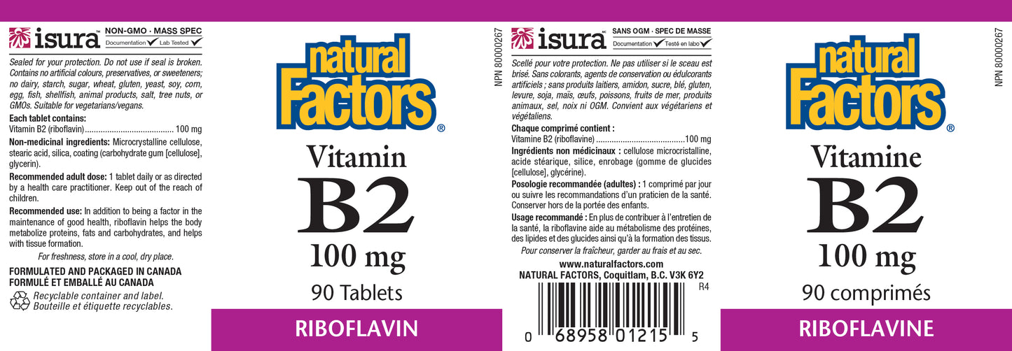 Vitamin B2 Riboflavin 100mg 90tabs