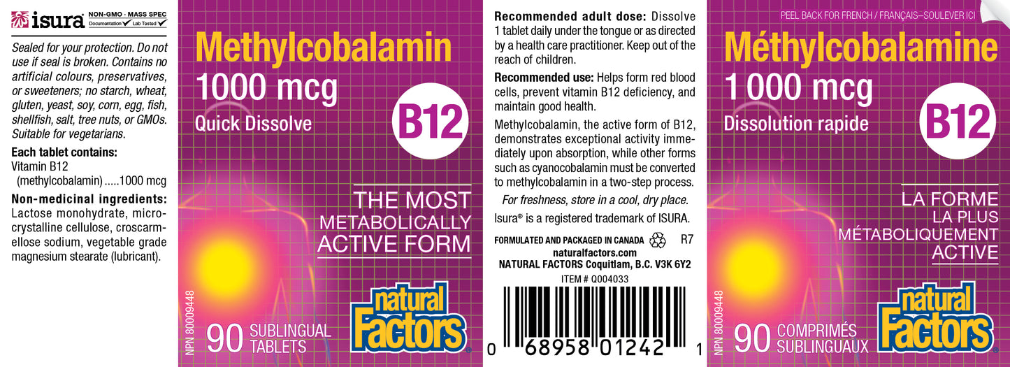 B12 Methylcobalamin 1000mcg 90tabs