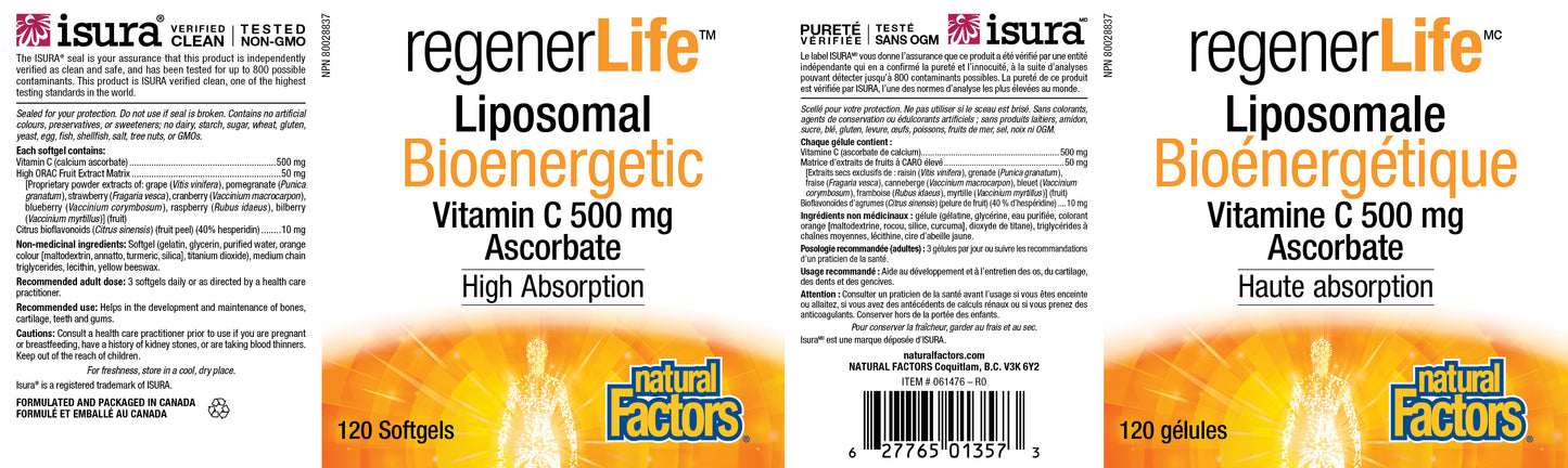 RegenerLife Liposomal Vitamin C 500mg 120 sg
