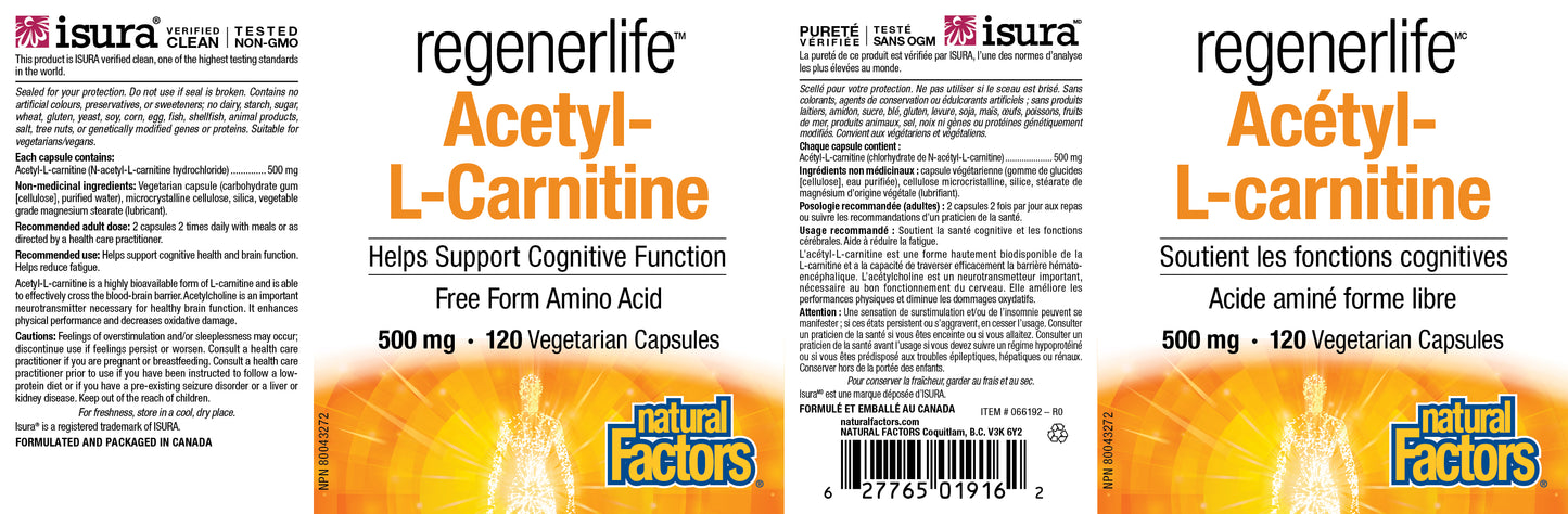 Regenerlife Acetyl-L-Carnitine 500mg 120caps