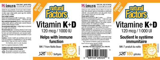 Vitamin K2 + D3 120mcg/1000IU 180gels